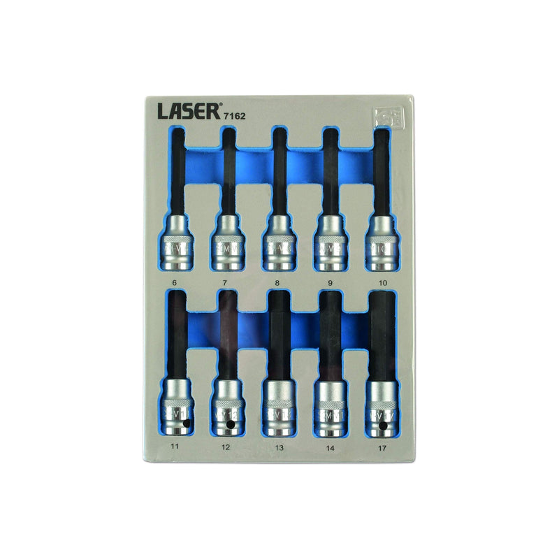 Laser Long Hex Socket Bit Set 1/2"D 10pc 7162 Laser - Dynamic Drive