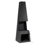 Dellonda Outdoor Chiminea Fireplace Fire Pit Heater Firewood Storage Black Steel Dellonda  - Dynamic Drive