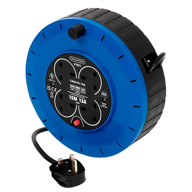 Draper 230V 13A 4 Socket Cassette Reel, 15m