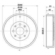 Mintex Brake Drum Assembly Rear fits Fiat Grande Punto 2005-2015 1.3 1.4