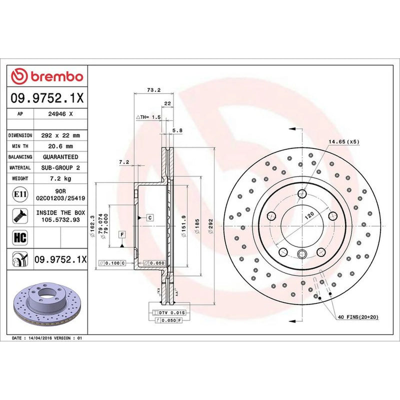 Brembo Xtra Front Brake Perforated/Vented Discs & Pads fits BMW 1 2004-2013