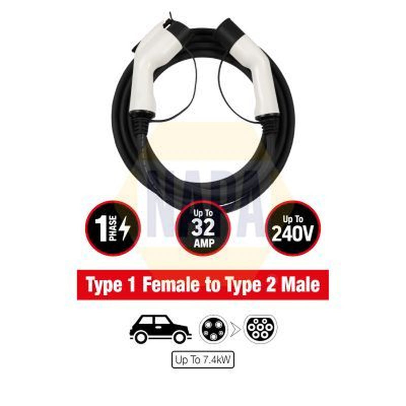 NAPA Electric Vehicle Charging Cable Male/Female fits Citroën C-Zero 2010-2011