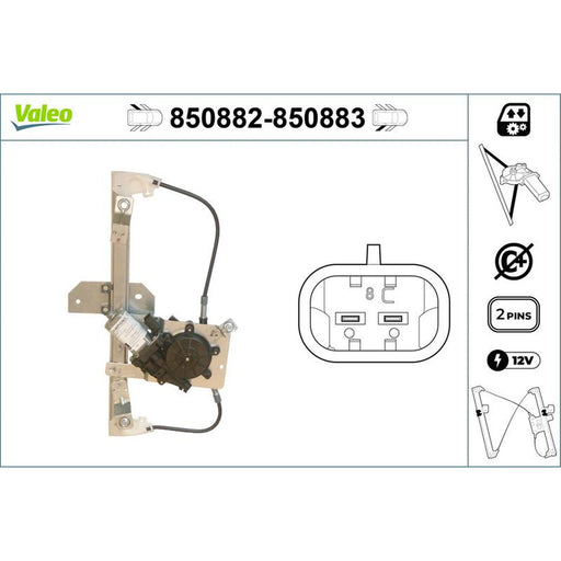 Valeo Electric Window Regulator Lifter Right Rear 850883