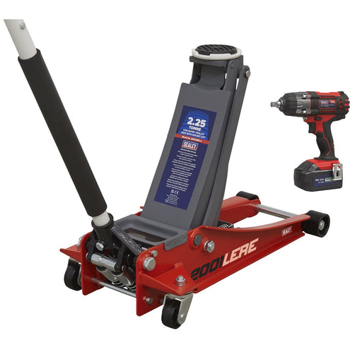 Sealey 2.2 Tonne Trolley Jack & 18V Cordless Impact Wrench - Red 2001LERECOMBO Sealey - Dynamic Drive