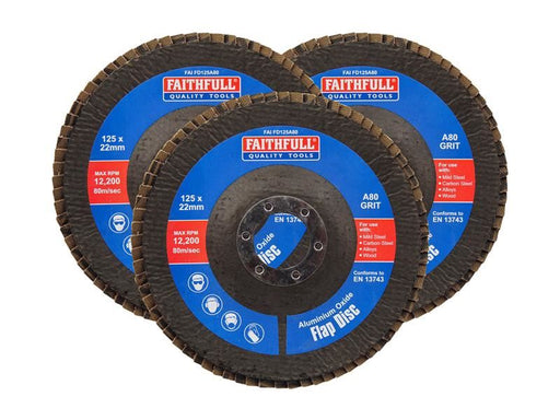 Faithfull Aluminium Oxide Flap Disc 125 x 22mm 80 Grit (3 Pack) Faithfull - NN4 Online