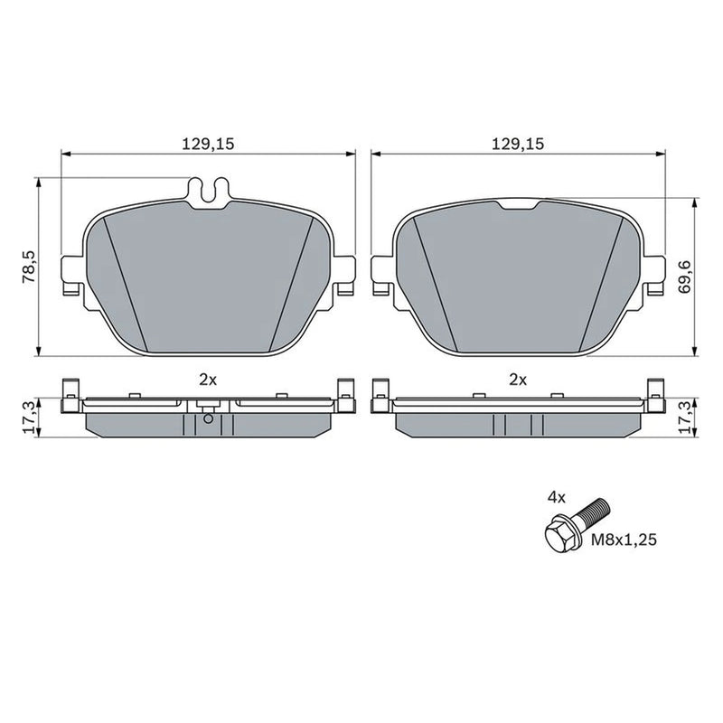 Bosch Front & Rear Pads fits Mercedes-Benz E-Class 2016-2017 238.366 238.466