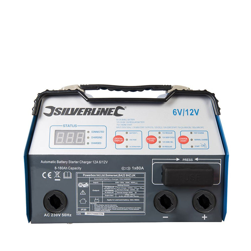 Silverline Automatic Battery Starter Charger 12A 6/12V 549095 Silverline  - Dynamic Drive