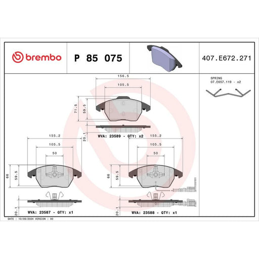 Brembo 4 x Front Brake Pad Set fits Audi A1 2010-2018 1.0 1.2 1.4 1.6 1.8 2.0