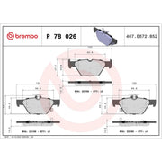 Brembo 4 x Rear Brake Pad Set fits Subaru Crosstrek 2023 on 2.0