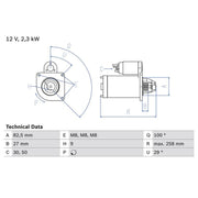 Bosch Starter Motor 12V 2.3kW 9 Teeth