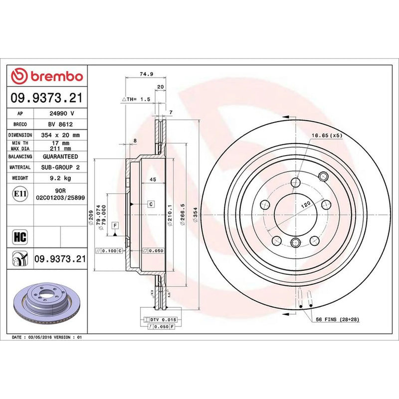 Brembo Rear Brake Discs & Pads fits Land Rover Range Rover 2009-2012 5.0