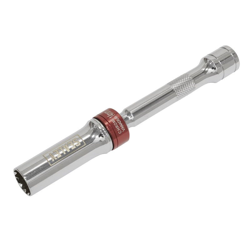 Sealey Spark Plug Socket with Universal Joint 14mm 3/8"Sq Drive 12-Point 150mm Sealey - Dynamic Drive