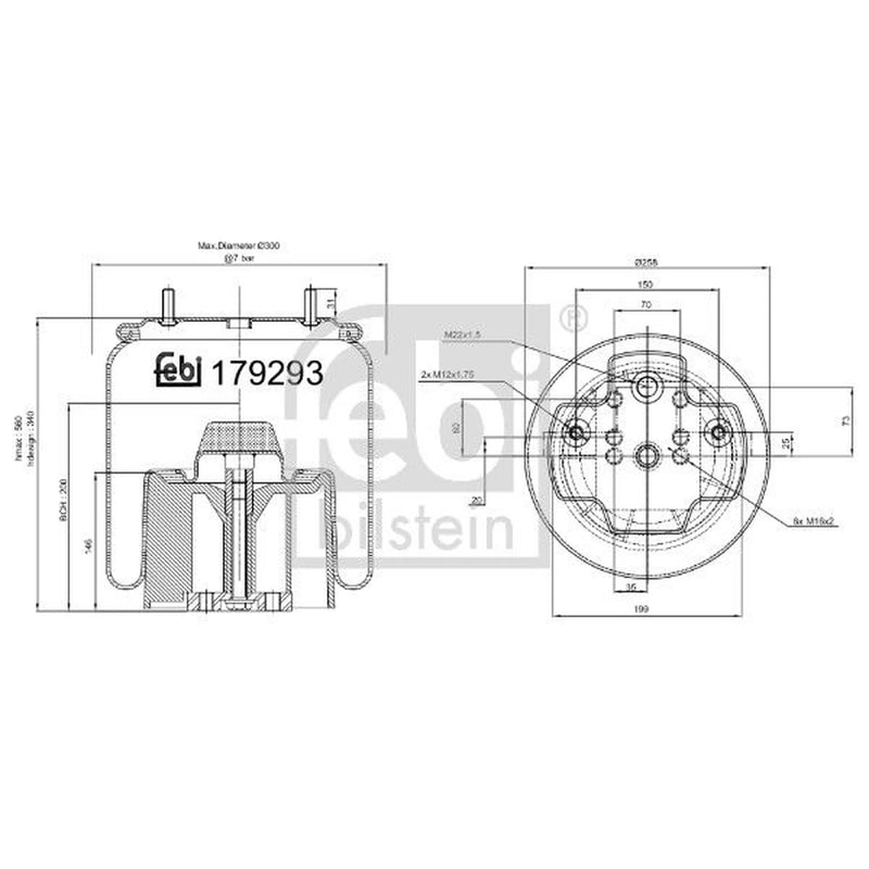 Febi Air Suspension Bellow 258mm 179293