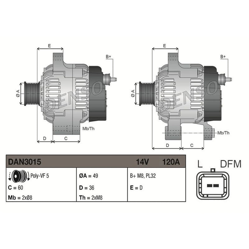 Denso Car Alternator 12V DAN3015