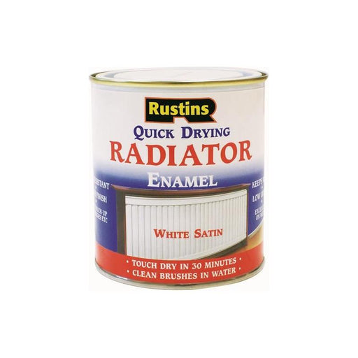 Rustins Quick Dry Radiator Enamel Paint Satin White 500ml Rustins - Dynamic Drive