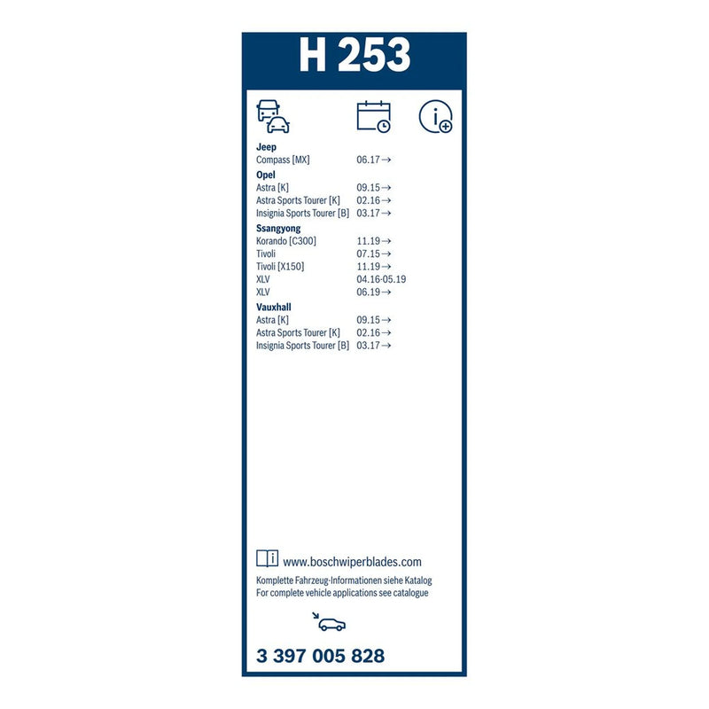 Bosch Conventional Wiper Blade 250mm — H253 fits Kg Mobility Korando 2023 on 1.5