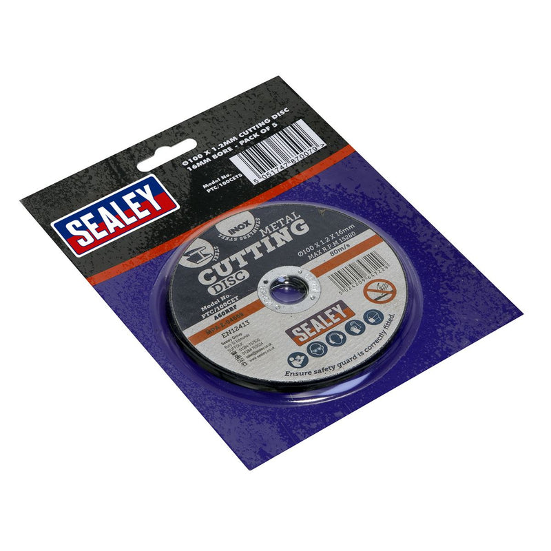 Sealey 5 Pack 100mm x 1.2mm Metal Cutting Slitting Grinding Discs 16mm Bore Sealey  - Dynamic Drive