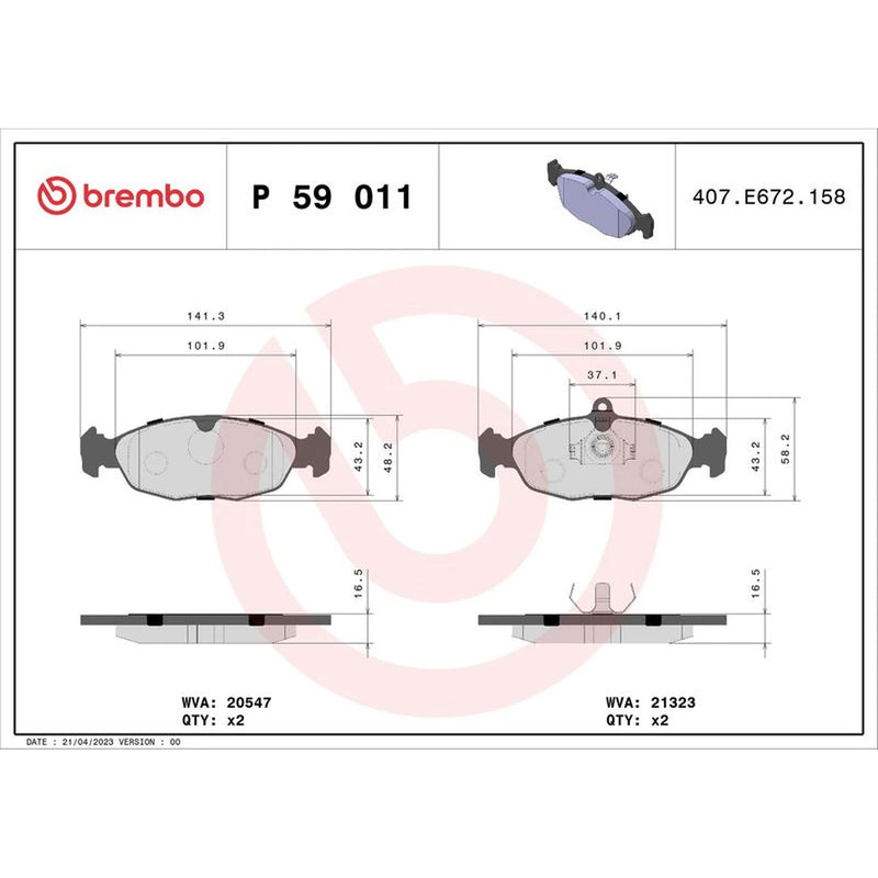 Brembo 4 x Front Brake Pad Set fits Daewoo Lanos 1997 on 1.3 1.5