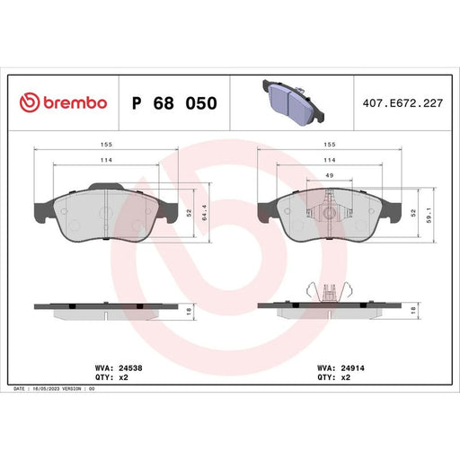Brembo 4 x Front Brake Pad Set fits Dacia Dokker 2012-2021 1.2 1.3 1.5 1.6