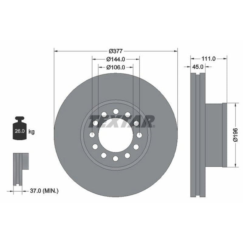 Textar 2 x Internally Vented Brake Discs 93191200