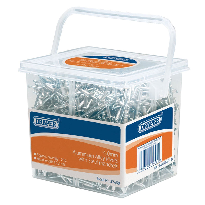 Draper Blind Rivets, 4.0 x 10.2mm (Tub of 1200) 37658 Draper - Dynamic Drive