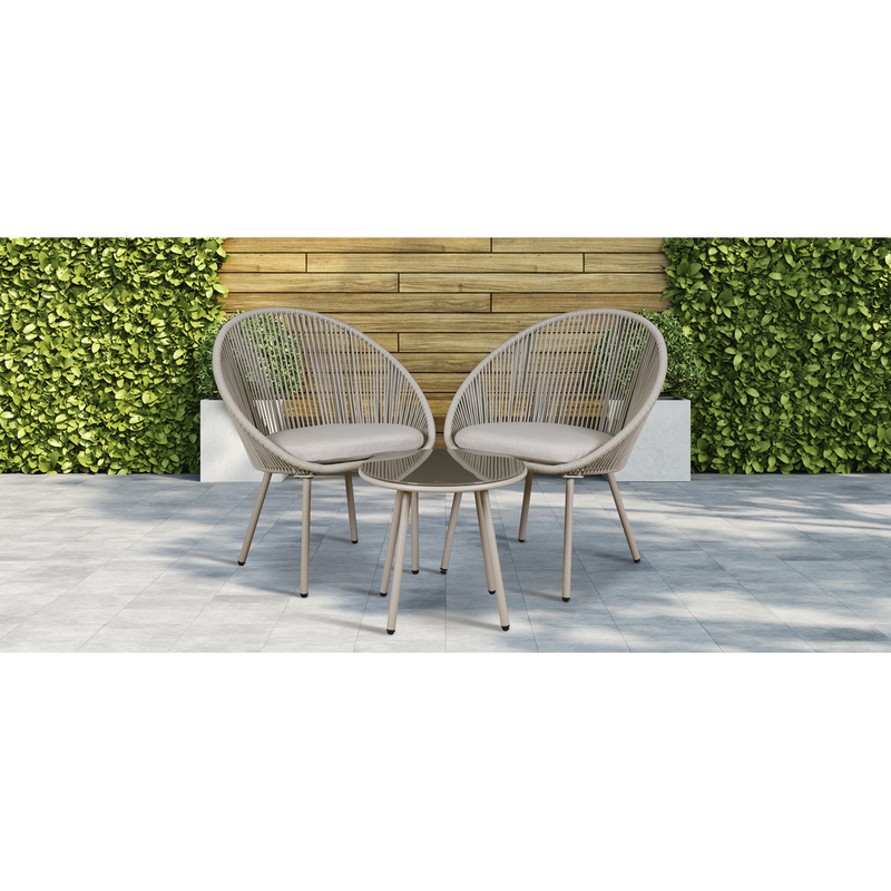 Dellonda Como 3 Piece Steel Bistro Set with Tempered Glass Top Dellonda  - Dynamic Drive