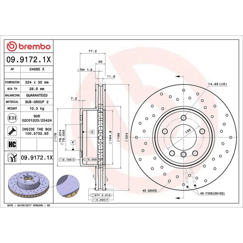 Brembo Xtra Front Brake Perforated/Vented Discs & Pads fits BMW 5 2003-2010