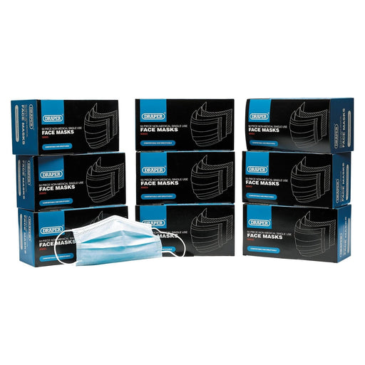 Draper Disposable Face Masks 8211; Bulk Buy (Pack of 50) 96754 Draper - Dynamic Drive