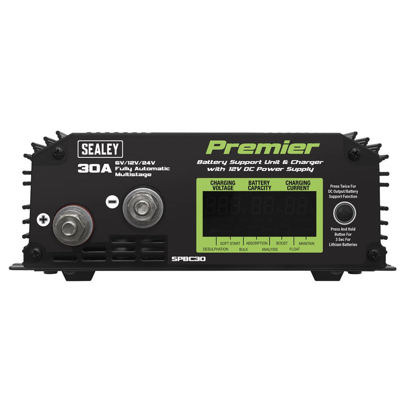 Sealey SPBC30 Battery Support Unit Charger 30A 6v 12v 24V Batteries GEL AGM Lead Sealey  - Dynamic Drive