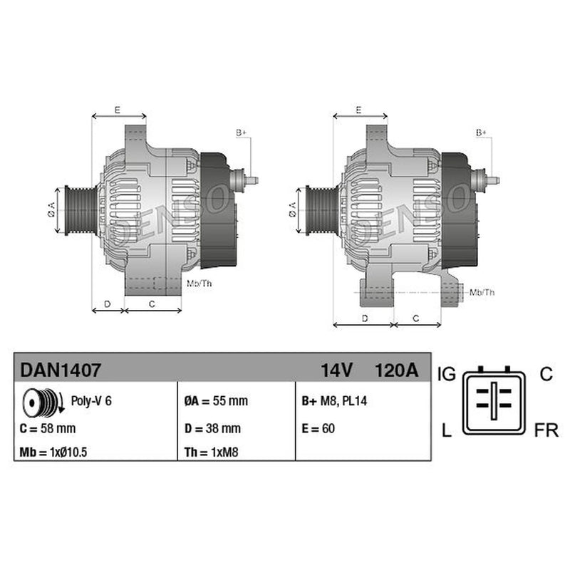 Denso Car Alternator 12V DAN1407
