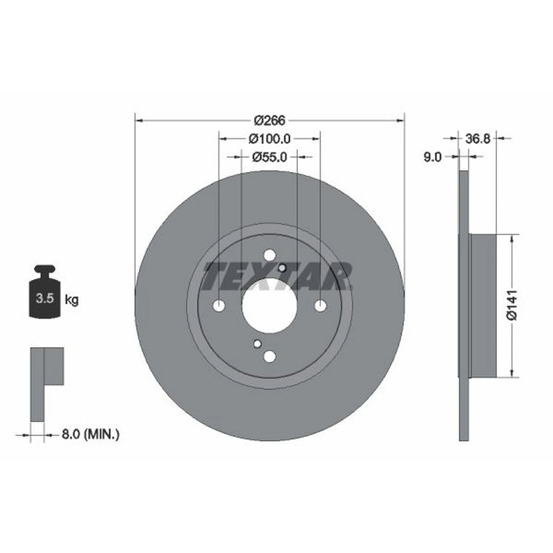 Textar 2 x Solid Rear Brake Discs 92169203-x2