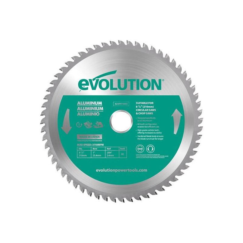 Evolution Aluminium Cutting Circular Saw Blade 210 x 25.4mm x 60T Evolution - Dynamic Drive
