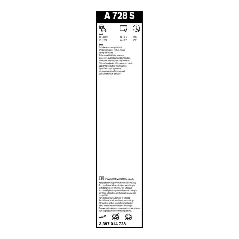 Bosch Aerotwin Wiper Blade Set 650mm + 500mm — A728S fits Audi A8 D5 2017-2019