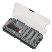 Sealey Fine Tooth Ratchet Screwdriver Socket & Bit Set 38pc AK64905 Sealey - Dynamic Drive