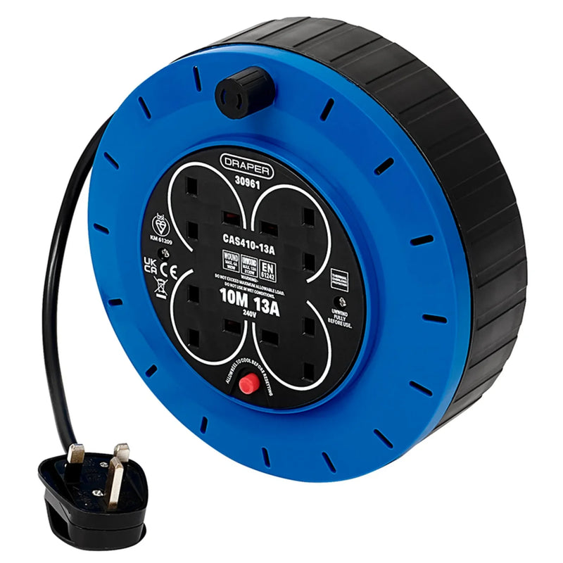 Draper 230V 13A 4 Socket Cassette Reel, 10m Extension Cable