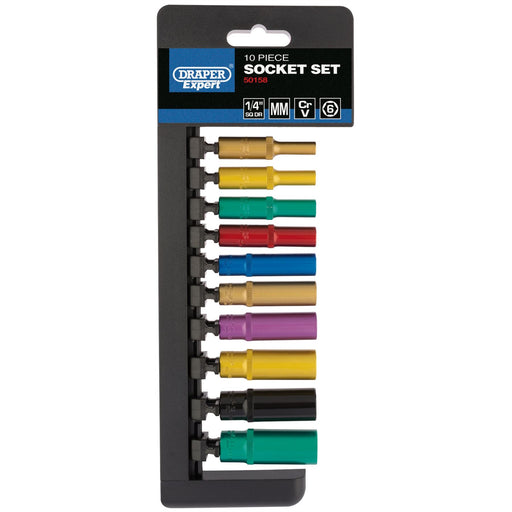 Draper Metric Coloured Deep Socket Set, 1/4" Sq. Dr. (10 Piece) 50158 Draper - Dynamic Drive