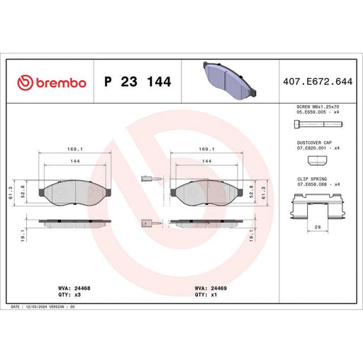 Brembo 4 x Front Brake Pad Set fits Citroën Relay III 2006-2023 2.0 2.2 3.0