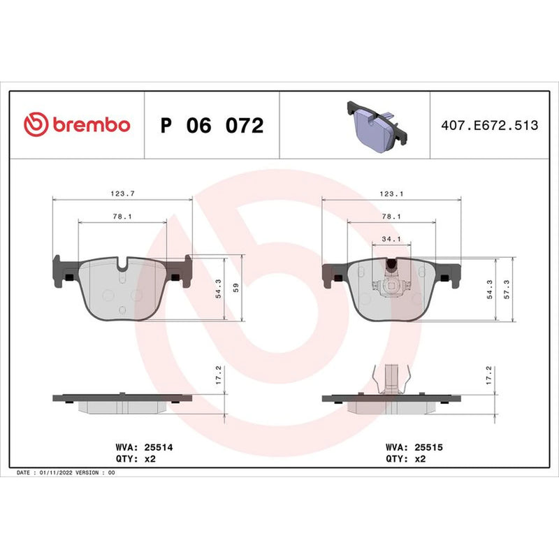 Brembo 4 x Rear Brake Pad Set fits BMW 3 2011-2019