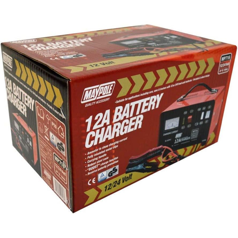 New Maypole MP716 12A Metal Battery Charger 12/24V Fast/Boost Mode Robust Steel Maypole  - Dynamic Drive