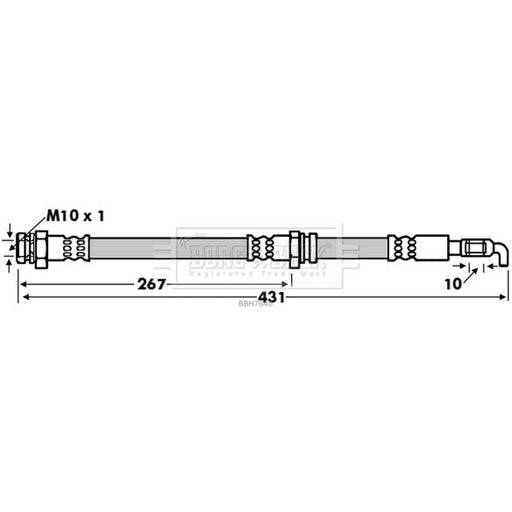 Borg & Beck Brake Hydraulic Hose Line Front Right BBH7640