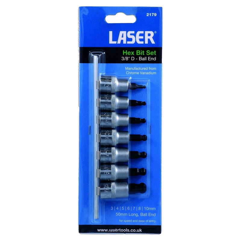 Laser Ball End Hex Socket Bit Set 3/8"D 7pc 2179 Laser - Dynamic Drive