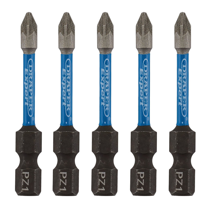 Draper Expert PZ-Type Impact Screwdriver Bits, No.1 x 50mm, 1/4" Hex (Pack of 5) Draper - Dynamic Drive