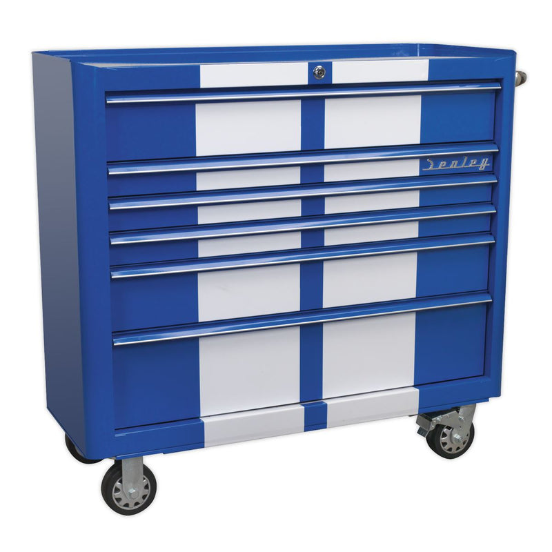 Sealey Rollcab 6 Drawer Wide Retro Style Blue with White Stripes AP41206BWS Sealey - Dynamic Drive