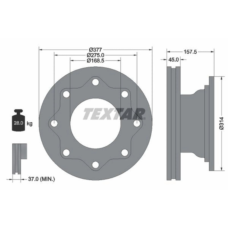 Textar 2 x Internally Vented Brake Discs 93101700