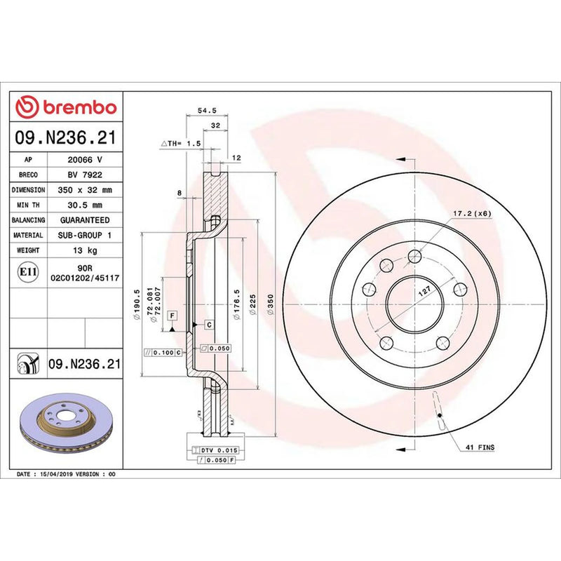 Brembo 2 x Internally Vented Front Brake Discs 09.N236.21-x2