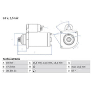 Bosch Starter Motor 24V 5.5kW 12 Teeth 0 986 025 450