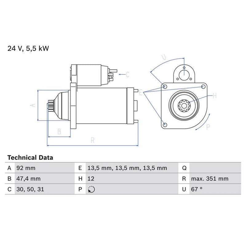 Bosch Starter Motor 24V 5.5kW 12 Teeth 0 986 025 450