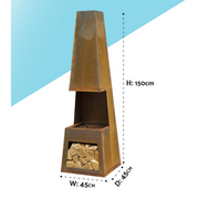 Dellonda Outdoor Chiminea Fireplace Heater Firewood Storage - Corten Steel Dellonda  - Dynamic Drive