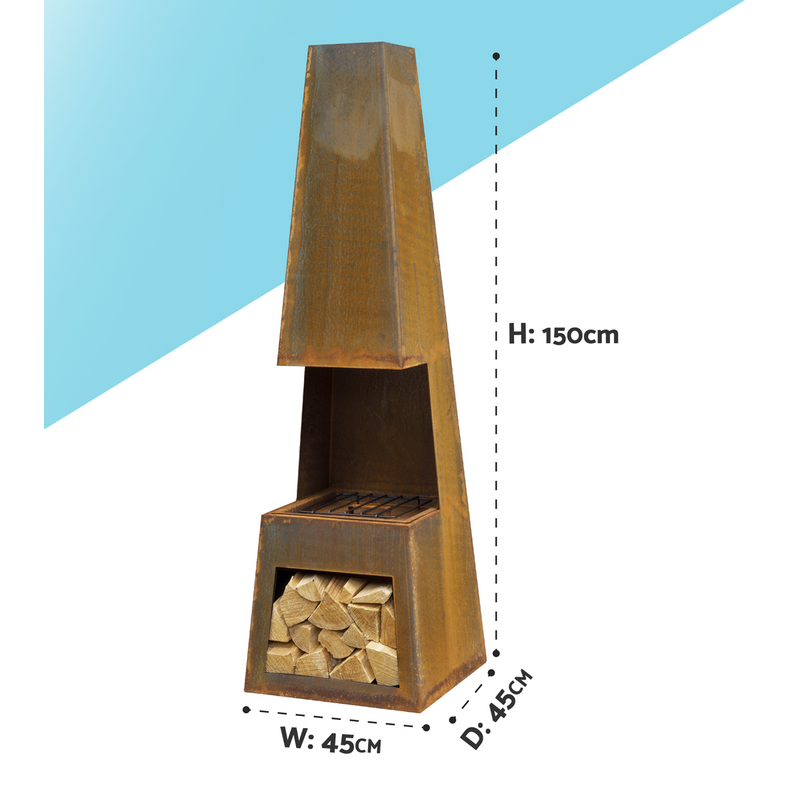 Dellonda Outdoor Chiminea Fireplace Heater Firewood Storage - Corten Steel Dellonda  - Dynamic Drive