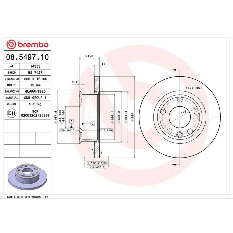 Brembo 2 x Solid Front Brake Discs 08.5497.10-x2